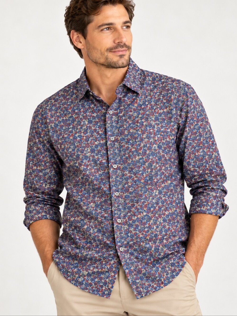 Banana Republic Camden Fit Men’s L Floral Shirt 100% Cotton Blue Red Button Down